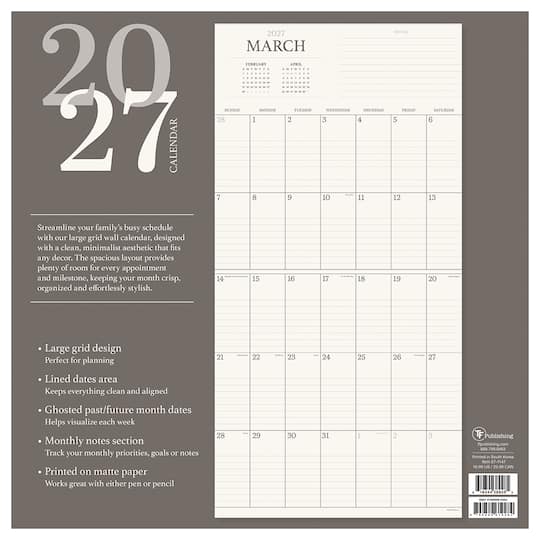 2027 Simple Aesthetic Grid Wall Calendar